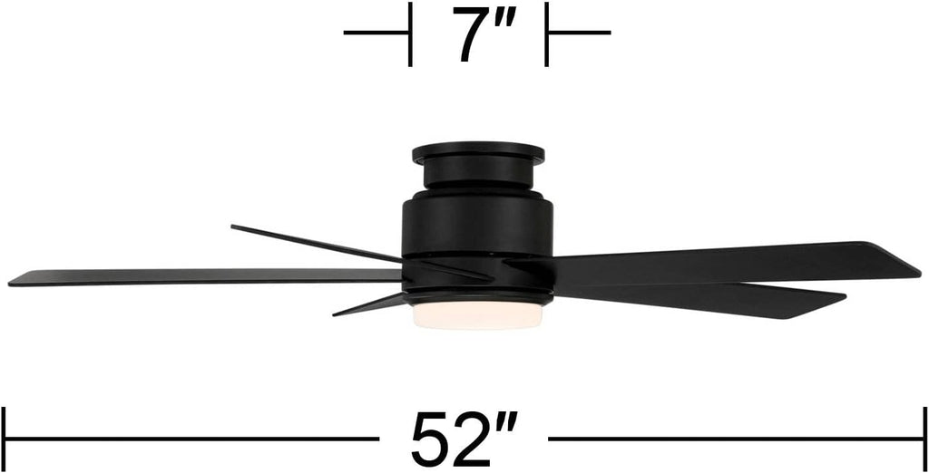 Casa Vieja 52' Grand Palm Modern Outdoor Hugger Ceiling Fan with Dimmable LED Light Remote Control Matte Black White Opal Glass Damp Rated for Patio Exterior House Porch Gazebo Garage Barn