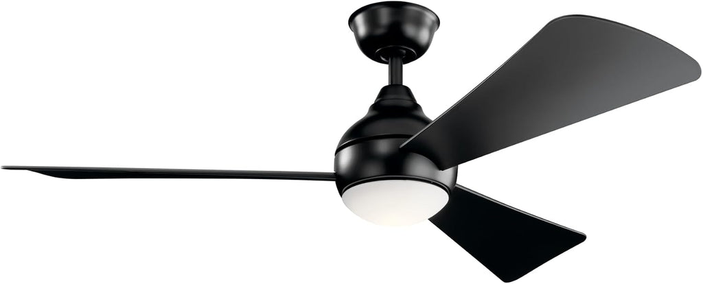 KICHLER Sola 54 in. Integrated LED Indoor Satin Black Flush Mount Ceiling Fan with Light Kit and Wall Control 330152SBK