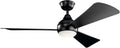 KICHLER Sola 54 in. Integrated LED Indoor Satin Black Flush Mount Ceiling Fan with Light Kit and Wall Control 330152SBK