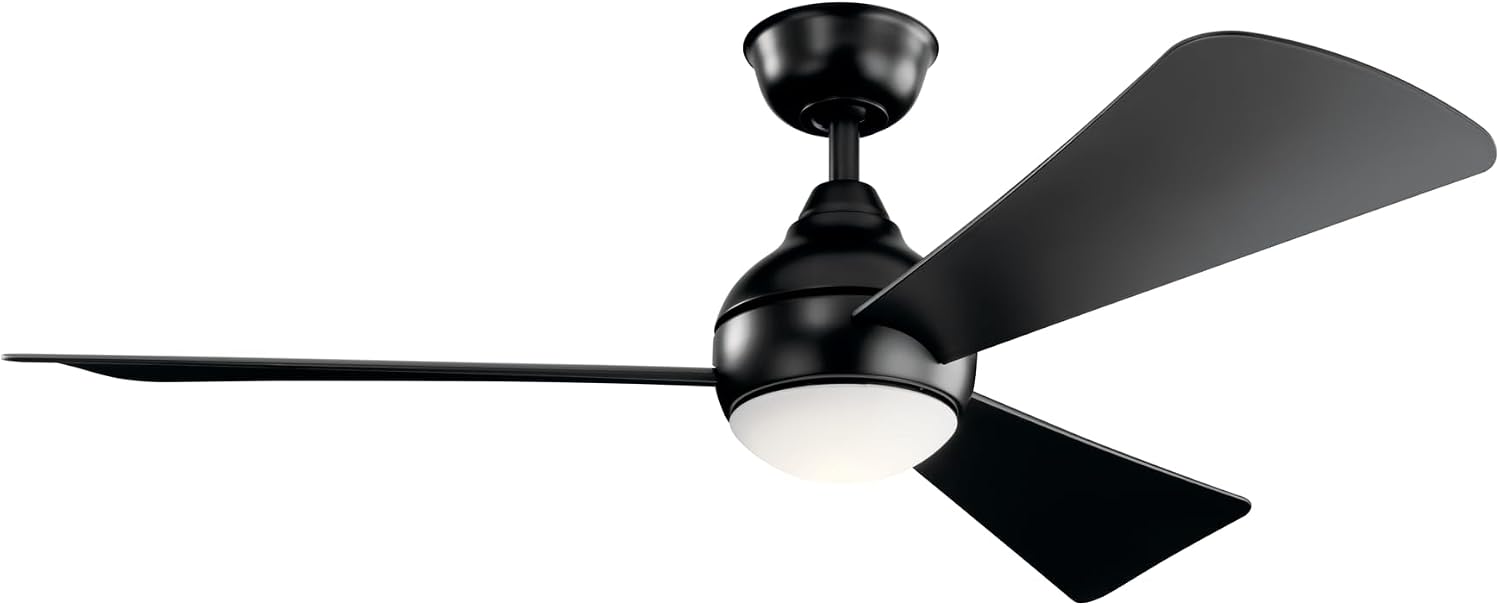 KICHLER Sola 54 in. Integrated LED Indoor Satin Black Flush Mount Ceiling Fan with Light Kit and Wall Control 330152SBK