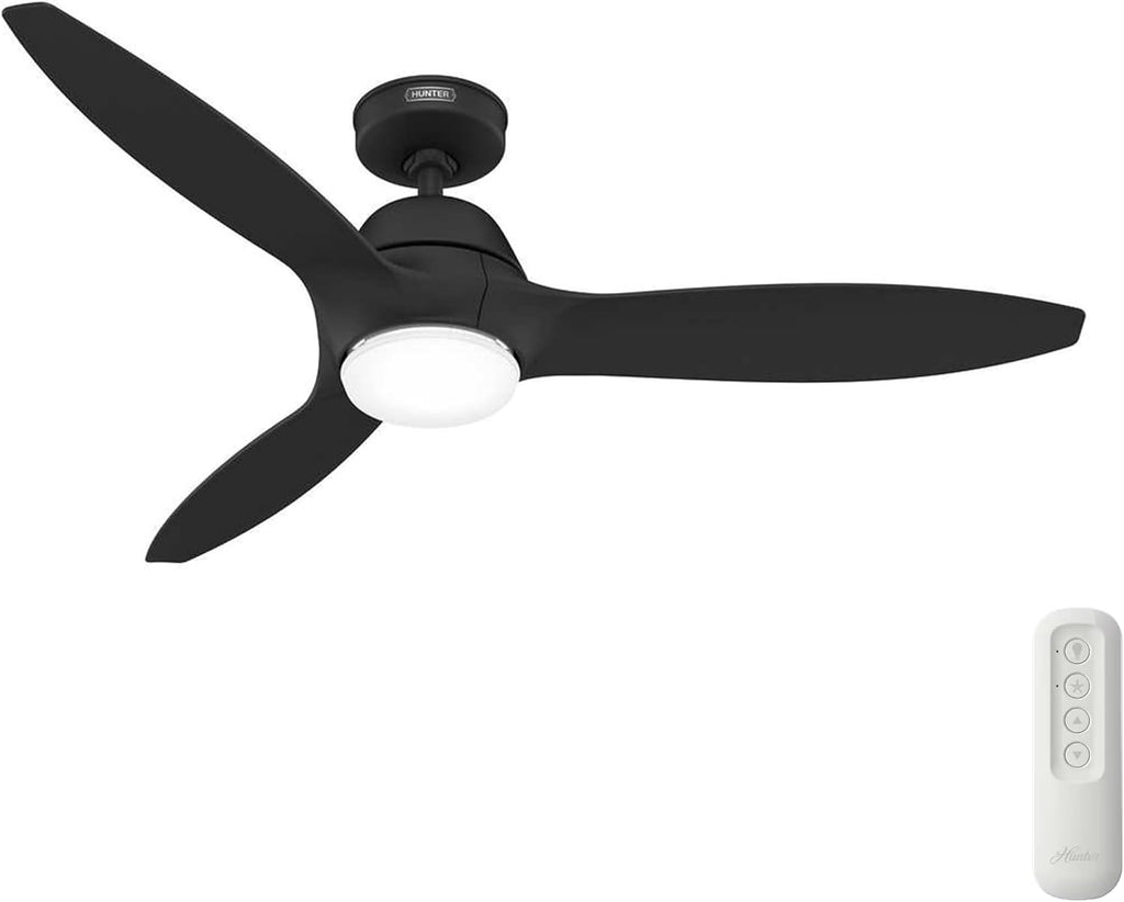 Hunter Fan 52 Inch Fresh Black Indoor/Outdoor Ceiling Fan with Lights and Remote Control for Farmhouse, Patio, Bedroom, Living Room, Office, Basement, Kitchen, Dining Room (Renewed)