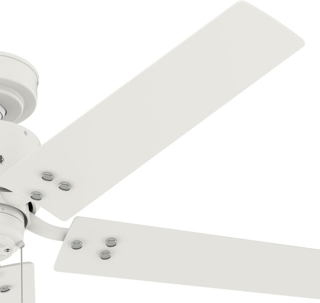 Hunter 52 inch Outdoor or Indoor Ceiling Fan No Light - White Ceiling Fan without Light, For Patio, Porch, Garage, or Living Room, Standard Mount, 5 Blades, Pull Chain - Windbound 51460, Matte White