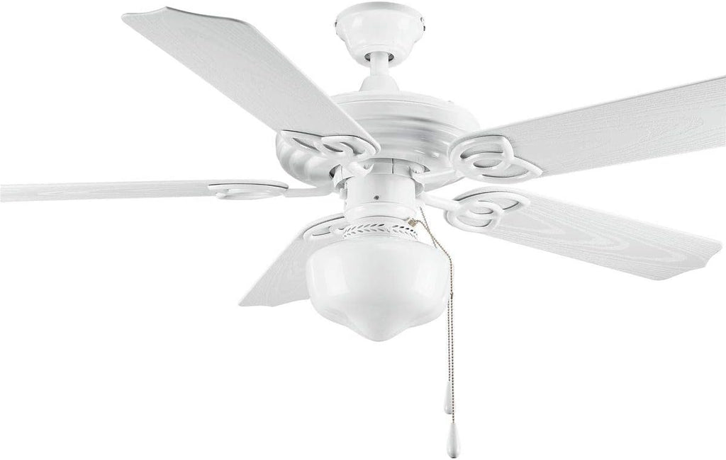 Progress Lighting P2502-30 52-Inch Patio Fan with 5 Blades and 3-Speed Reversible Motor White Fan with Abs White Blades for Outdoor Use, White