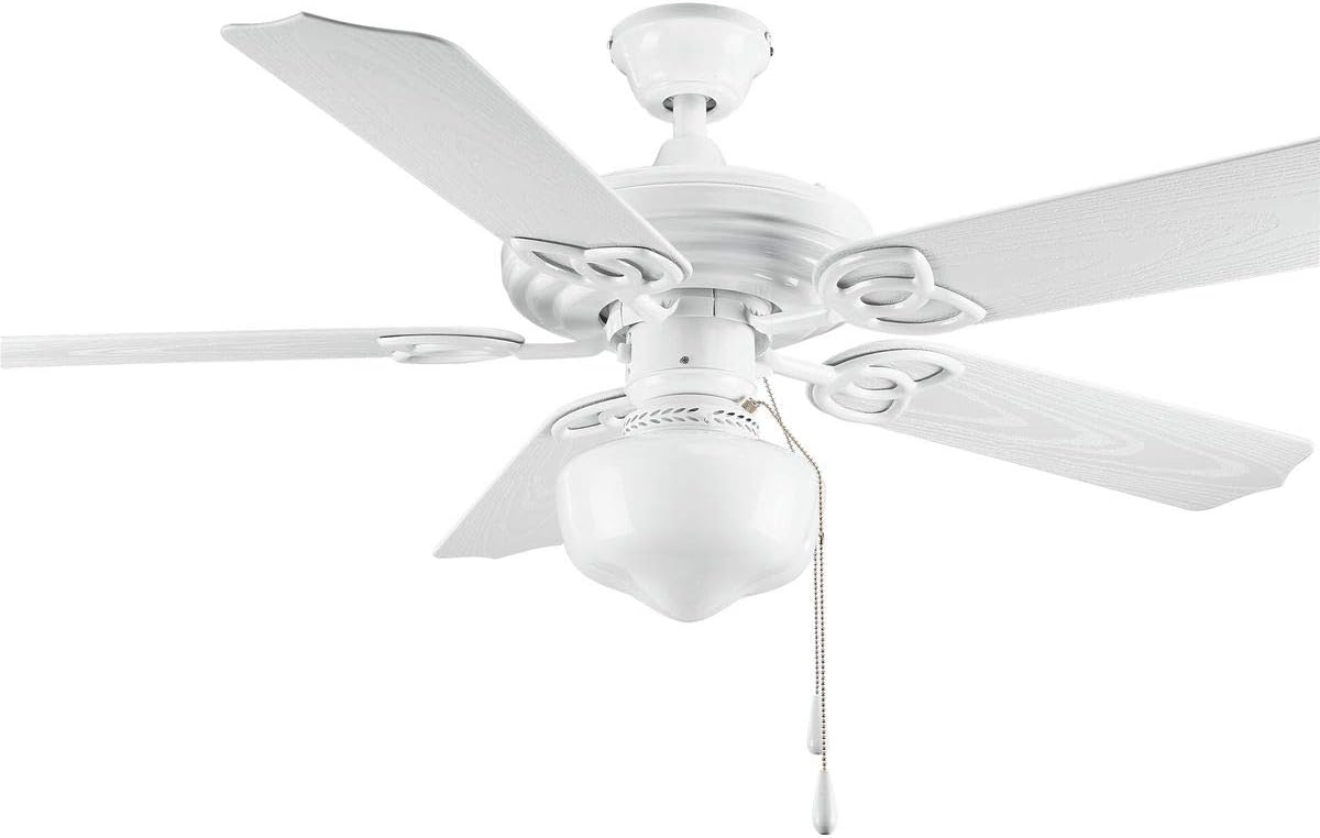 Progress Lighting P2502-30 52-Inch Patio Fan with 5 Blades and 3-Speed Reversible Motor White Fan with Abs White Blades for Outdoor Use, White