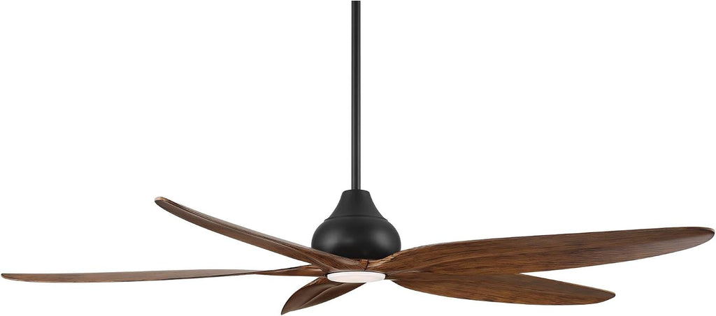 Casa Vieja 60' Lotus Bay Modern Coastal Indoor Outdoor Ceiling Fan 5 Blade LED Light Remote Control Matte Black Finish Brown Walnut Finish Blades Bedroom Patio Living Room Damp Rated Decorative