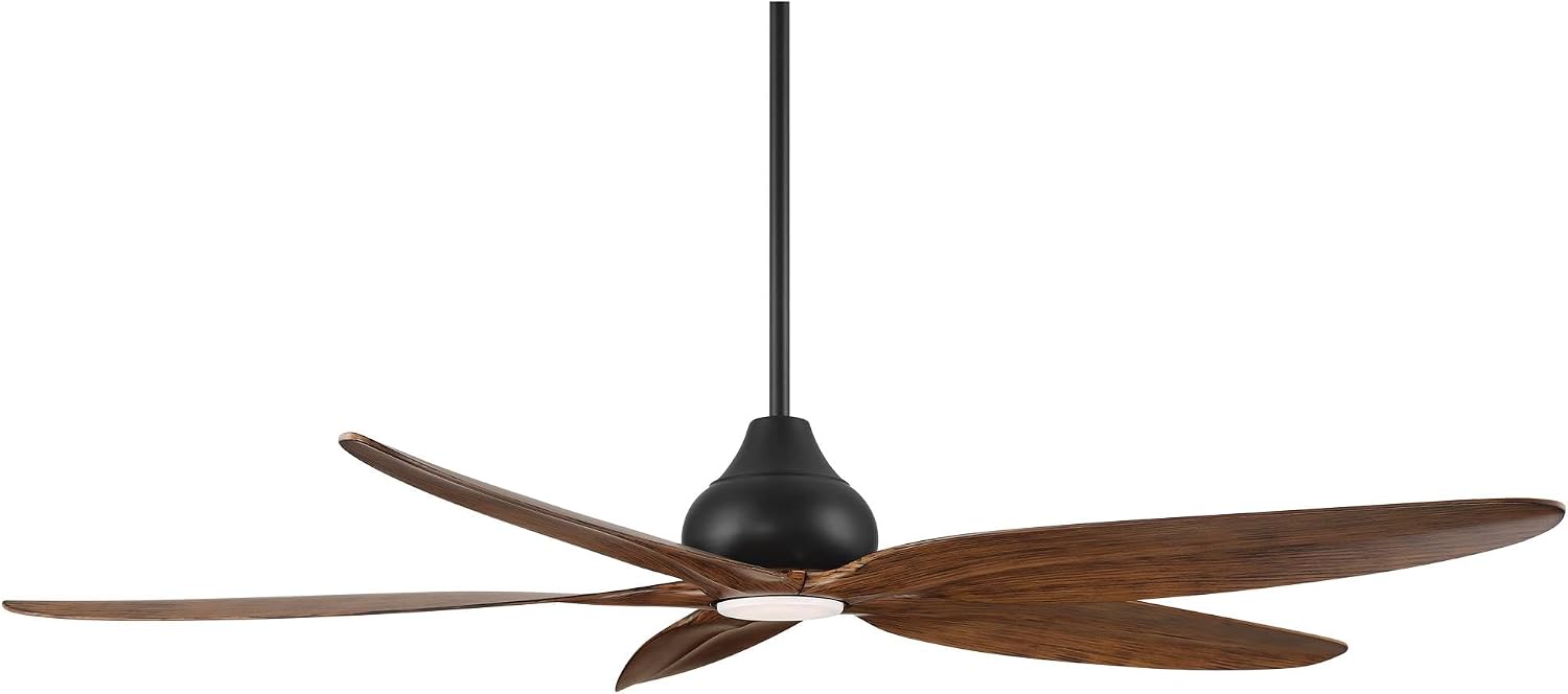 Casa Vieja 60' Lotus Bay Modern Coastal Indoor Outdoor Ceiling Fan 5 Blade LED Light Remote Control Matte Black Finish Brown Walnut Finish Blades Bedroom Patio Living Room Damp Rated Decorative