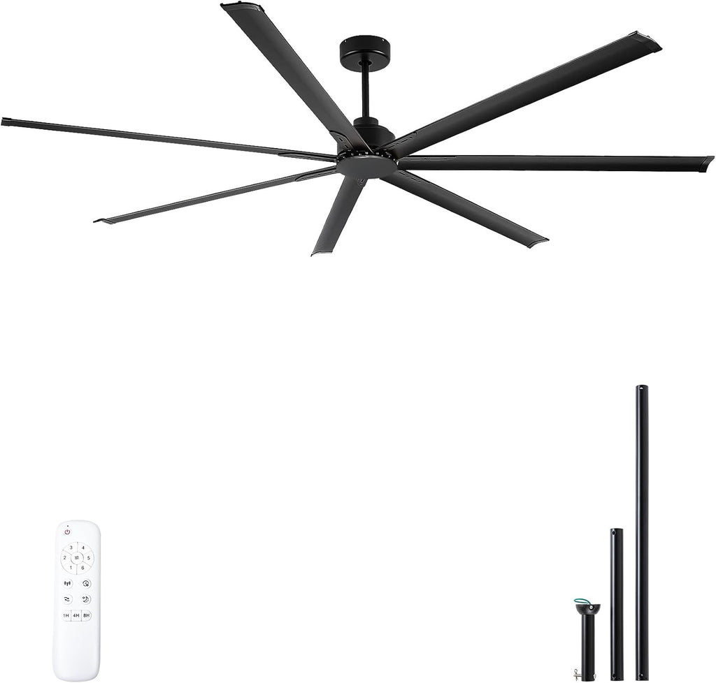 Minislak 96 Inch HVLS Aluminum 7 Blades Industrial & Commercial Ceiling Fan no Light,8ft High CFM DC Motor,6-Speed,Indoor Outdoor Ceiling Fan for Patio,Garage,Shop,Library(Black)