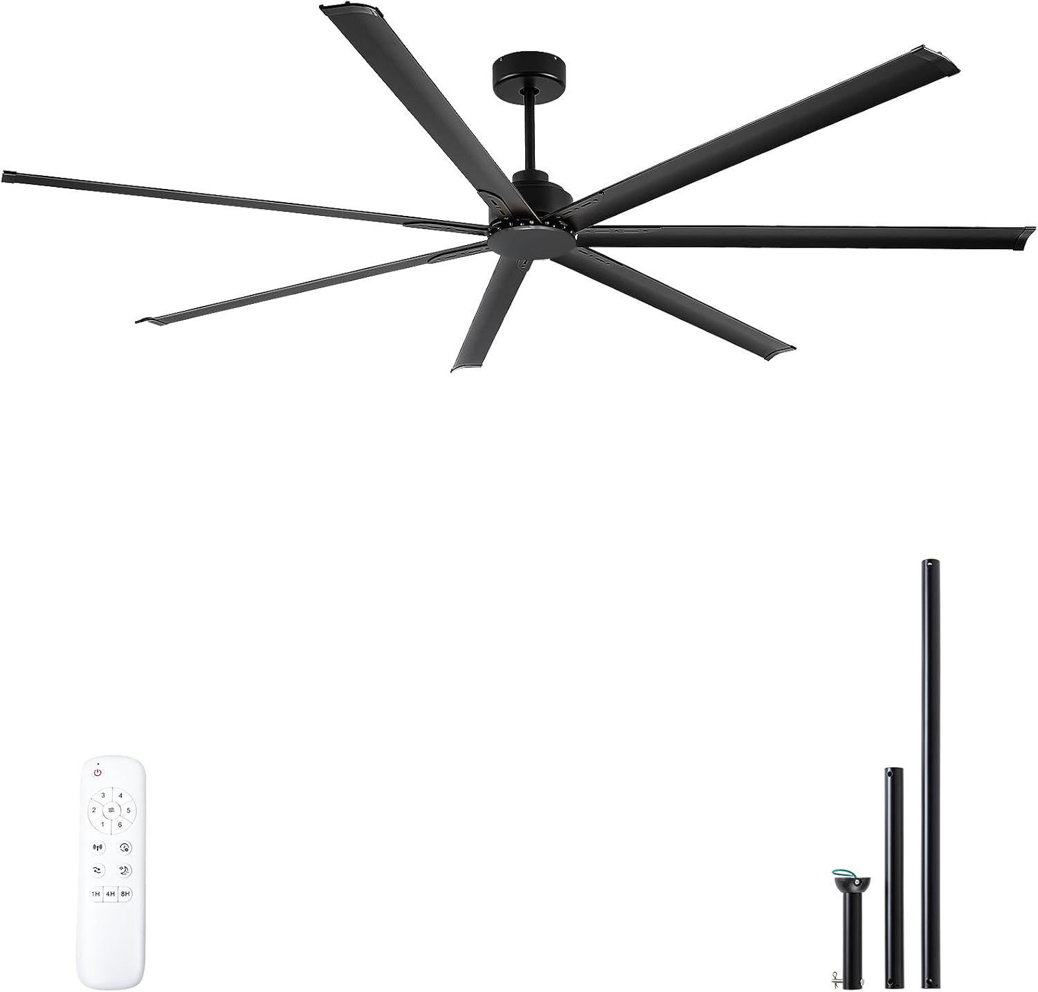 Minislak 96 Inch HVLS Aluminum 7 Blades Industrial & Commercial Ceiling Fan no Light,8ft High CFM DC Motor,6-Speed,Indoor Outdoor Ceiling Fan for Patio,Garage,Shop,Library(Black)