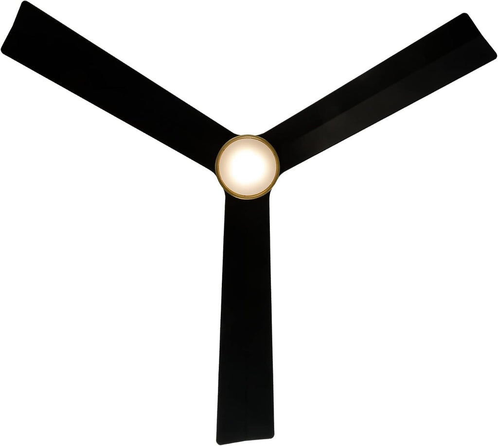WAC F-003L-SB/MB Clean 52' Outdoor Ceiling Fan with LED Lights and Remote, Soft Brass Matte Black