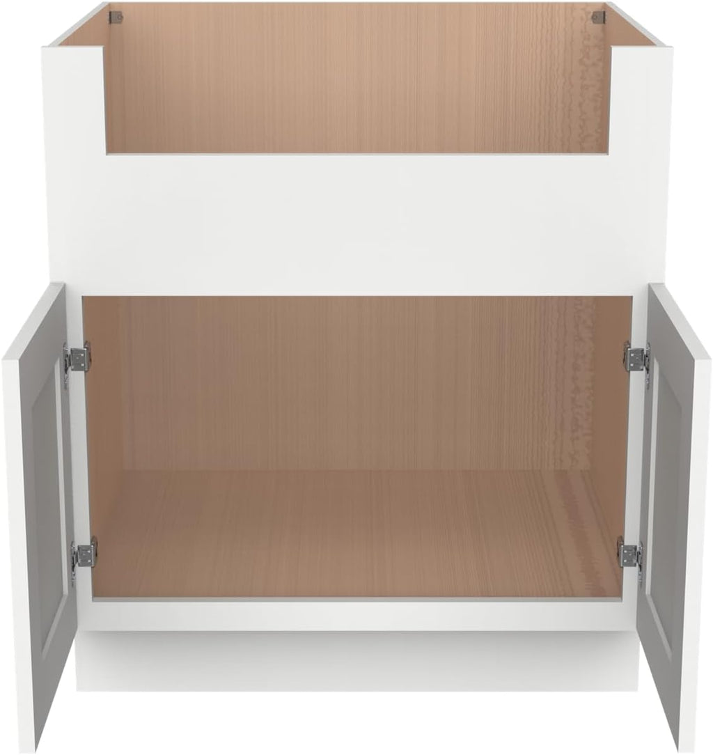 33 Inch RTA Kitchen Sink Base Cabinet - Solid Wood Shaker Style Farmhouse Cabinet with Soft Close Doors, Fits 24-30 Inch Undermount Sinks, Ready to Assemble (Origami White)