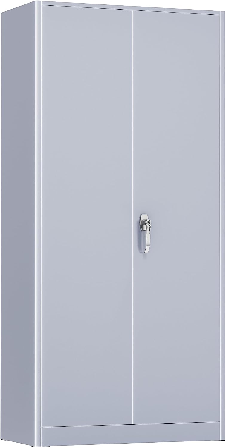 SUNCROWN 72' Metal Storage Cabinet - Heavy-Duty Metal Garage Cabinet with 4 Adjustable Shelves & 2 Doors for Tools, Office, Home, Workshop,Cement Grey