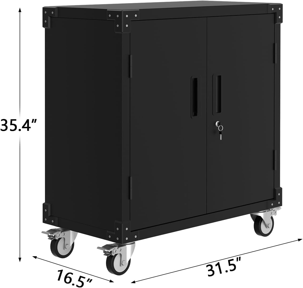 GarveeTech Garage Cabinets - Heavy-Duty Metal Storage Cabinet with 2 Adjustable Shelves & Lock - Tool Cabinet with 4 Wheels, Rust-Resistant for Garage, Warehouse, Office