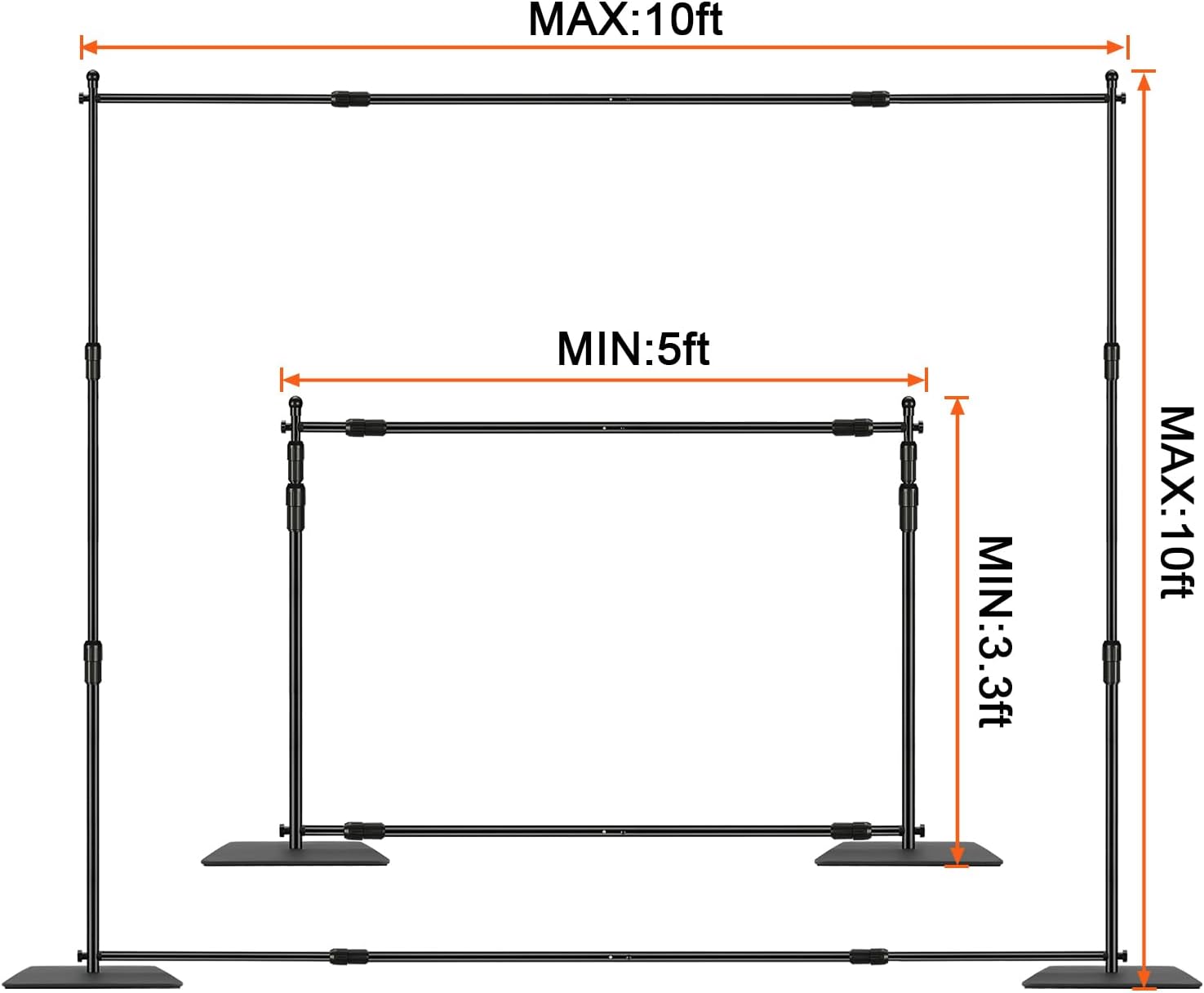 Happybuy 10ft x 10ft Pipe and Drape Kit, Heavy Duty Backdrop Stand with Carbon Steel Base, Adjustable Support with 6 Clamps and Carry Bag for Weddings, Parties, Events, Photography, Exhibition