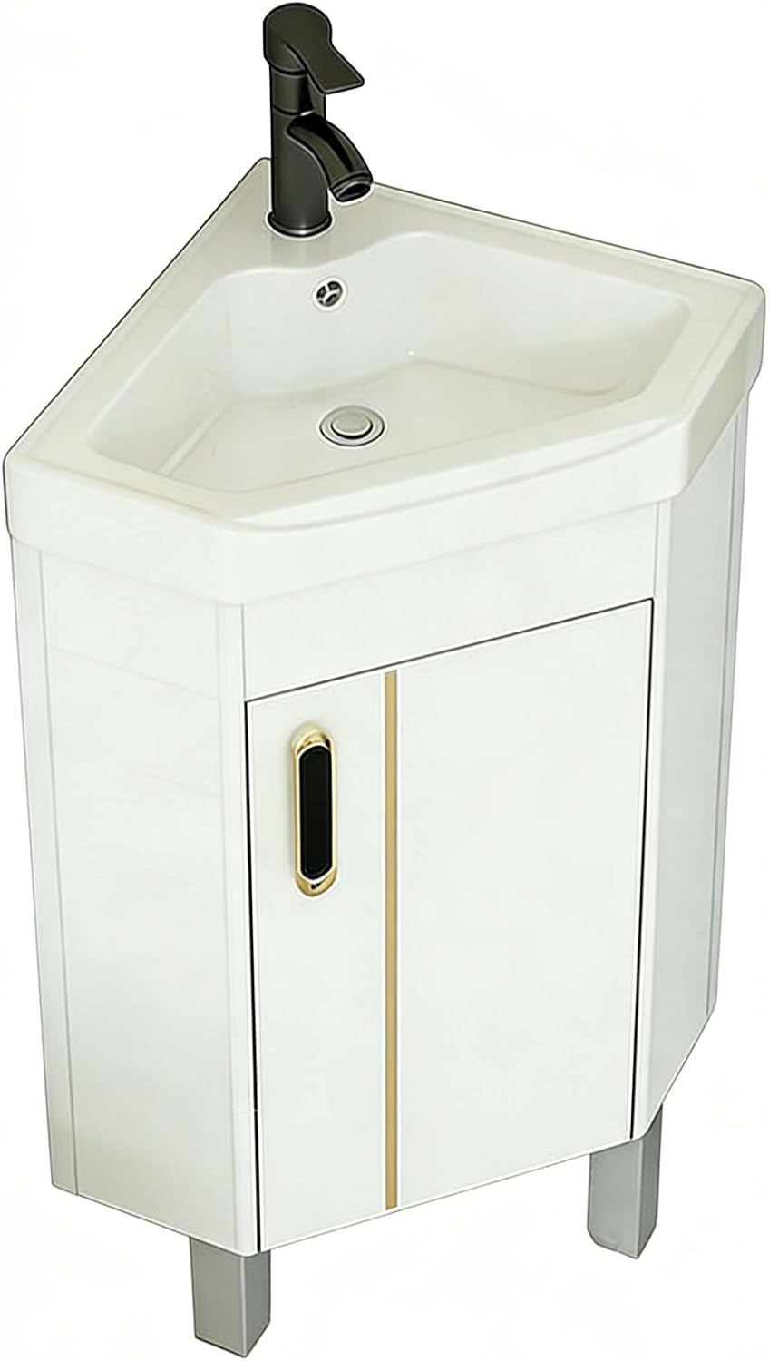Modern Corner Bathroom Vanity，Bathroom Vanity with Sink Set，Floor Standing Bathroom Vanity Cabinet ，for Guest Baths Master Suites or Patio(White)
