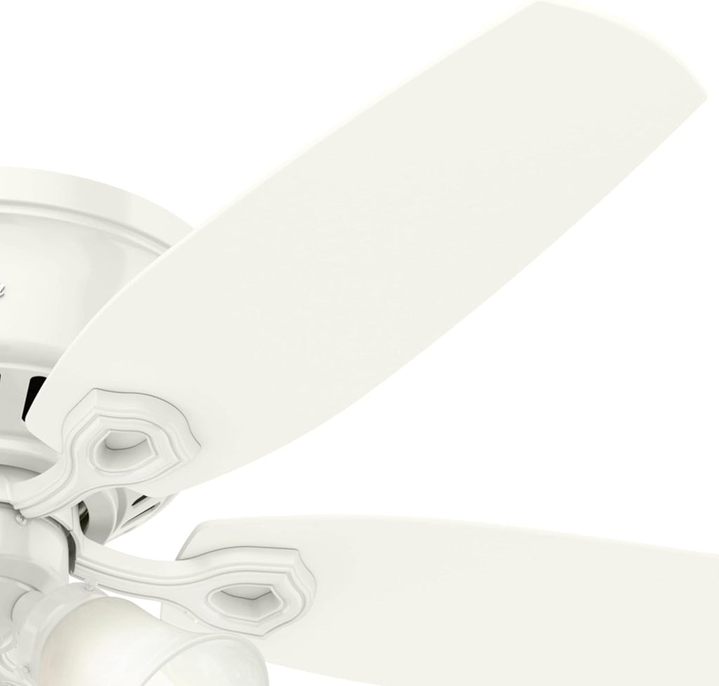 Hunter 52 inch Indoor Ceiling Fan with LED Lights - White Ceiling Fan with Pull Chain, For Bedroom, Living Room, or Kitchen, Low Profile Flush Mount, No Remote, 5 Blades - Builder 53326, Snow White