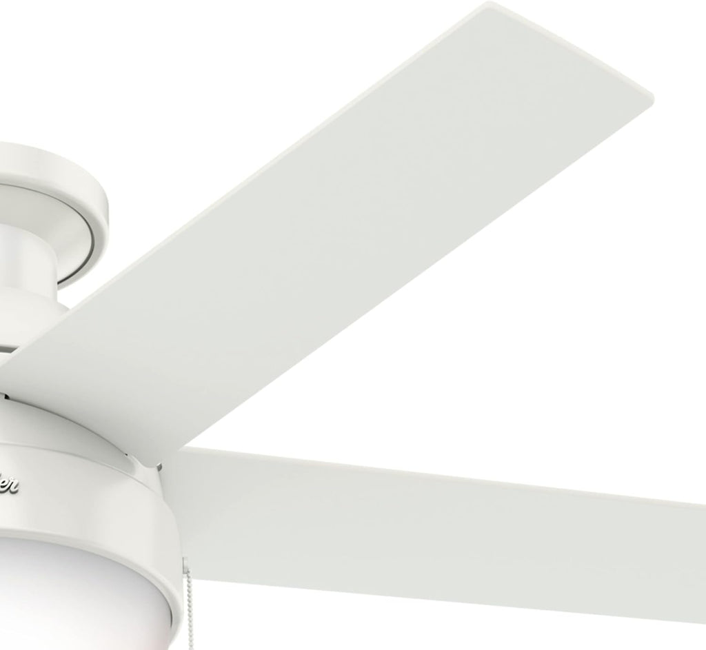 Hunter 46 inch Indoor Ceiling Fan with LED Light - White Ceiling Fan with Pull Chain, For Bedroom, Living Room, or Kitchen, Low Profile Mount, No Remote, 5 Blades - Anslee 59269, Fresh White