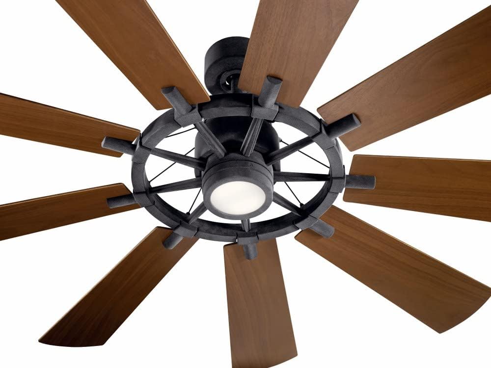 Kichler Gentry XL 65' Ceiling Fan with Lights, 1-Light LED, 3000K, 9-Blade Modern Modern Fan for Bedroom in Weathered Zinc, (65' W x 16.5' H), 300265WZC