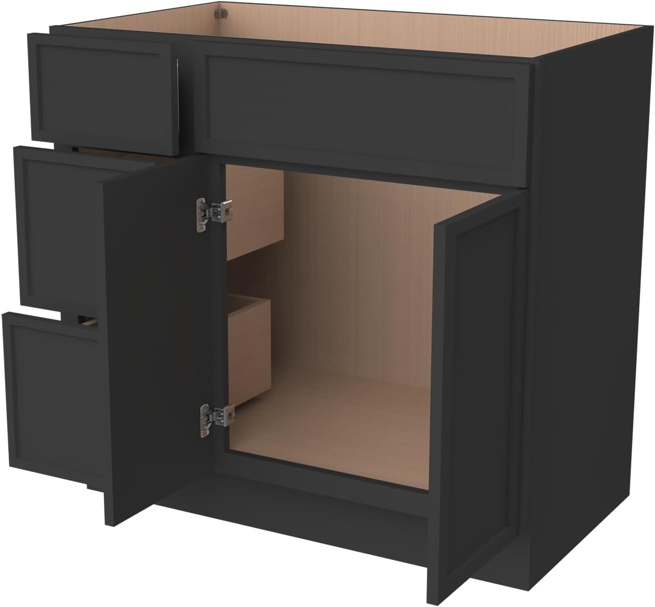 Solid Wood RTA Bathroom Vanity Sink Base Cabinet Sink Storage Cabinet with 2 Doors and 3 Left Drawers, Freestanding Bathroom Cabinet（Charcoal Black, 42'W × 21'D × 34-1/2'H