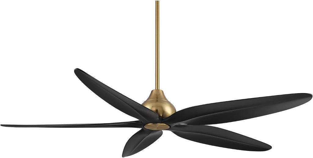 Casa Vieja 60' Lotus Bay Modern Indoor Outdoor Ceiling Fan 5 Blade LED Light Remote Control Brass Finish Black Blades Bedroom Patio Living Room Kitchen Porch Damp Rated Decorative DC Motor Garage