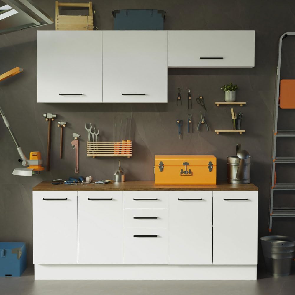Madesa 4-Piece Garage and Utility Room Storage Cabinet Set 78 Inch with 33 Inch Base Cabinet and 31 Inch Slim Wall Cabinet Modular Storage Organization Unit - White
