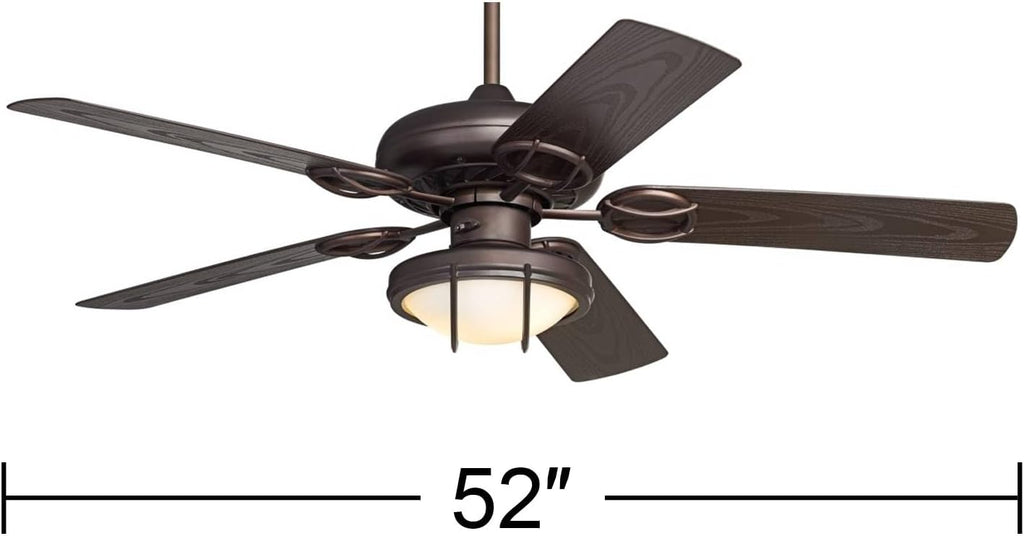 Casa Vieja 52' Orb Modern Industrial Indoor Outdoor Ceiling Fan with LED Light Oil Rubbed Bronze Brown Frosted Glass Bowl Cage Wet Rated for Patio Exterior House Porch Gazebo Garage Barn