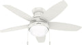 Hunter 44 inch Indoor Ceiling Fan with LED Light - White Ceiling Fan with Pull Chain, For Bedroom, Living Room, or Kitchen, Low Profile Mount, No Remote, 5 Blades - Lilliana 51224, Fresh White
