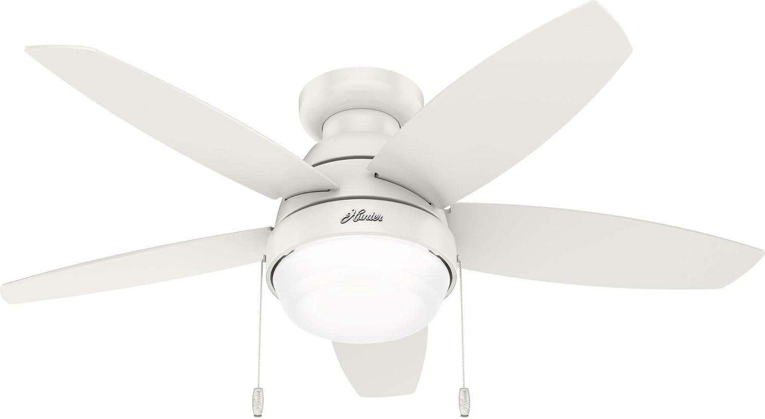 Hunter 44 inch Indoor Ceiling Fan with LED Light - White Ceiling Fan with Pull Chain, For Bedroom, Living Room, or Kitchen, Low Profile Mount, No Remote, 5 Blades - Lilliana 51224, Fresh White