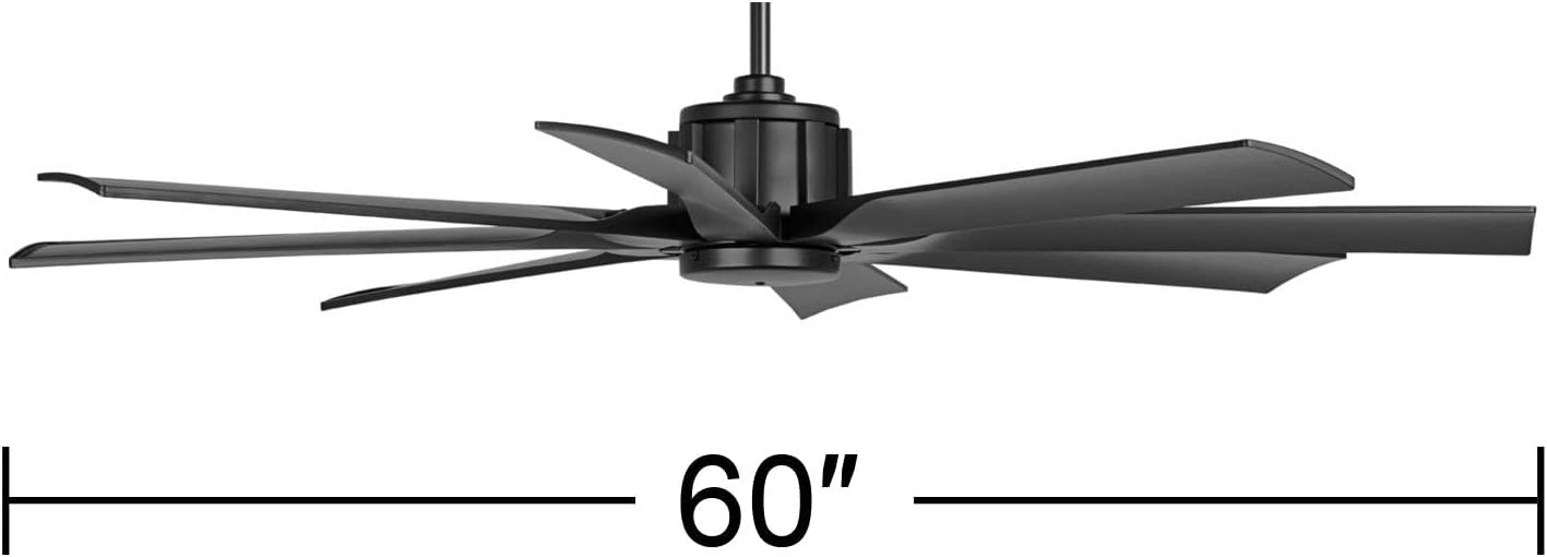 Possini Euro Design 60' Defender Modern Indoor Outdoor Ceiling Fan with Remote Control Matte Black Damp Rated for Patio Exterior House Home Porch Gazebo Garage Barn