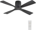 WINGBO 54 Inch Ceiling Fan Without Light, Solid Wood Flush Mount Ceiling Fan with Remote Control, Reversible DC Motor, 4 Blades, 6-Speed Quiet Performance, for Bedroom & Living Room, Black