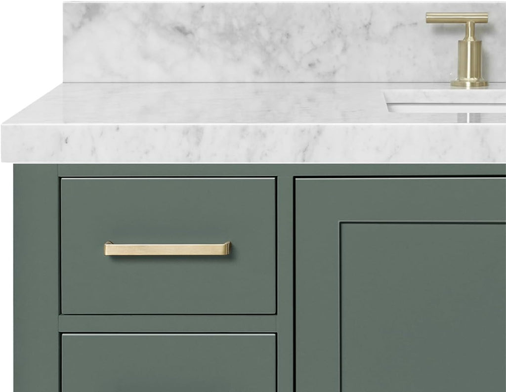 ARIEL Cambridge 48-inch Bathroom Vanity with Sink,Solid Wood, 1.5-inch Italian Carrara Marble Countertop, Single Rectangular Porcelain Sink, 2 Soft Closing Doors, 9 Dovetail Drawers, Vintage Green