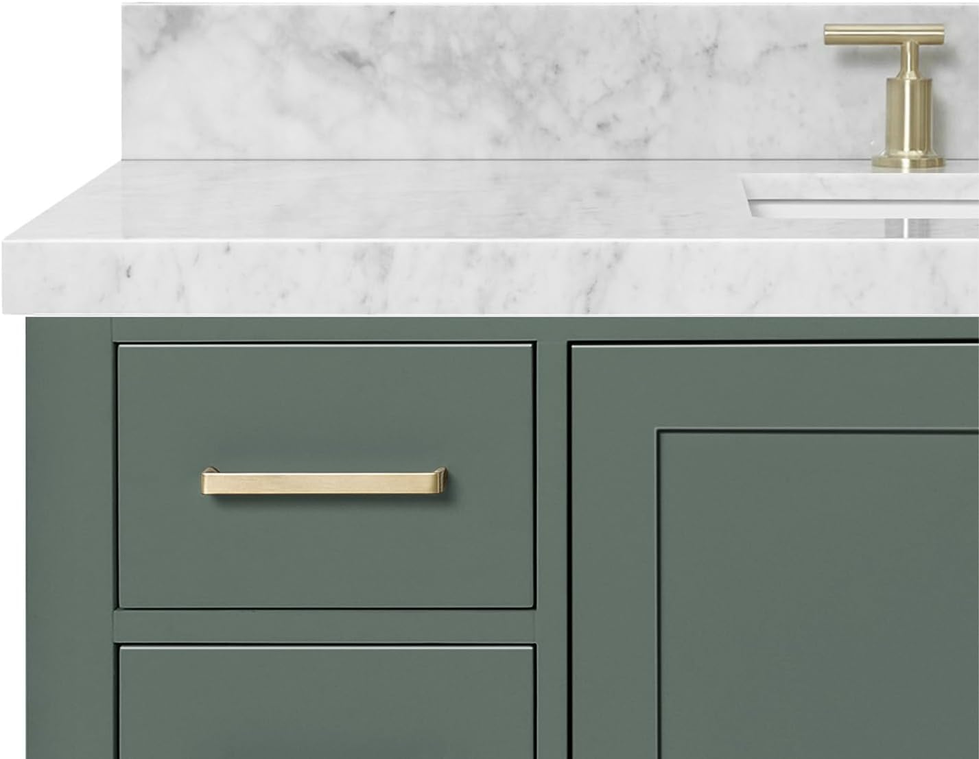 ARIEL Cambridge 48-inch Bathroom Vanity with Sink,Solid Wood, 1.5-inch Italian Carrara Marble Countertop, Single Rectangular Porcelain Sink, 2 Soft Closing Doors, 9 Dovetail Drawers, Vintage Green