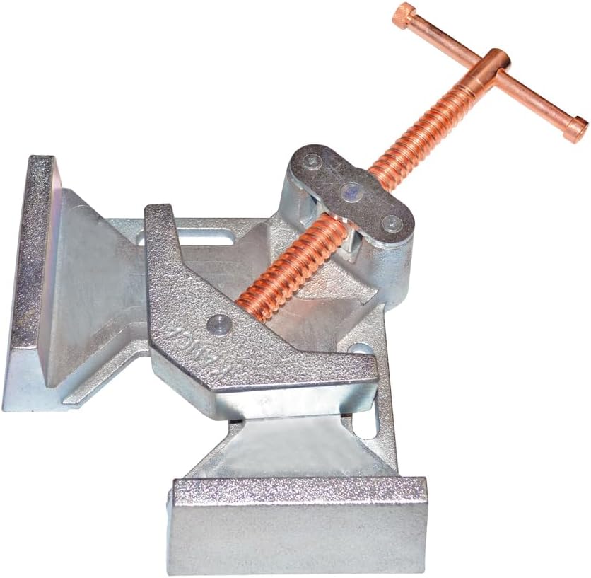 KANCA - AWC-90 Right Angle Clamp with Copper Plated Spindle, Spatter Resistant 2-Axis 90 Degree Welding Angle Clamp, Heavy Duty Cast Iron, 4 Inch Maximum Clamping Capacity