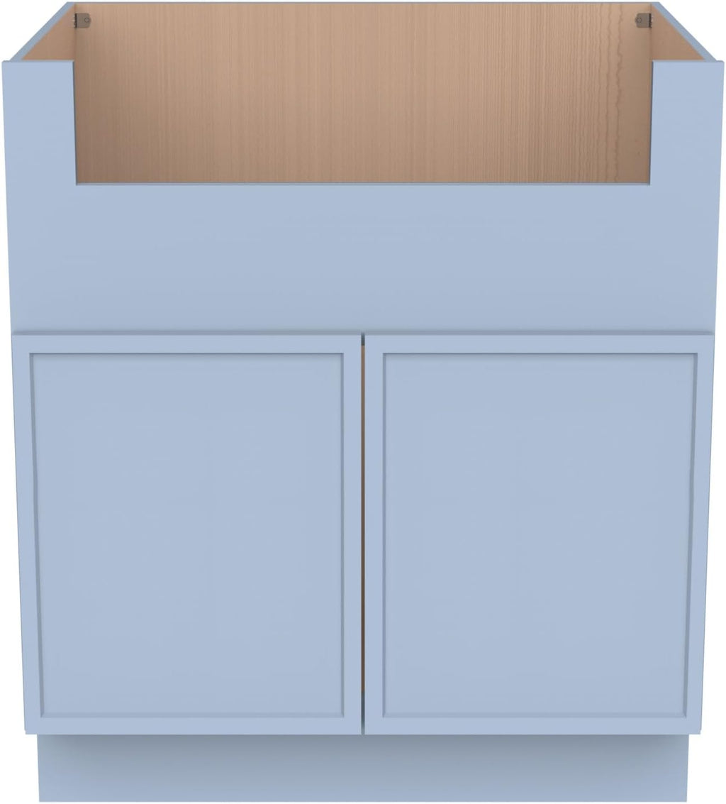 33 Inch RTA Kitchen Sink Base Cabinet - Solid Wood Shaker Style Farmhouse Cabinet with Soft Close Doors, Fits 24-30 Inch Undermount Sinks, Ready to Assemble (Lakeside Blue (Slim))