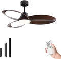 52 inch Ceiling Fans with Lights and Remote Black Strong Wind,special 3 Blades Noiseless Reversible DC Motor 6 Speeds with 3 CCT,for Patio Living Room Bedroom Office Indoor Outdoor,Black+Dark Walnut