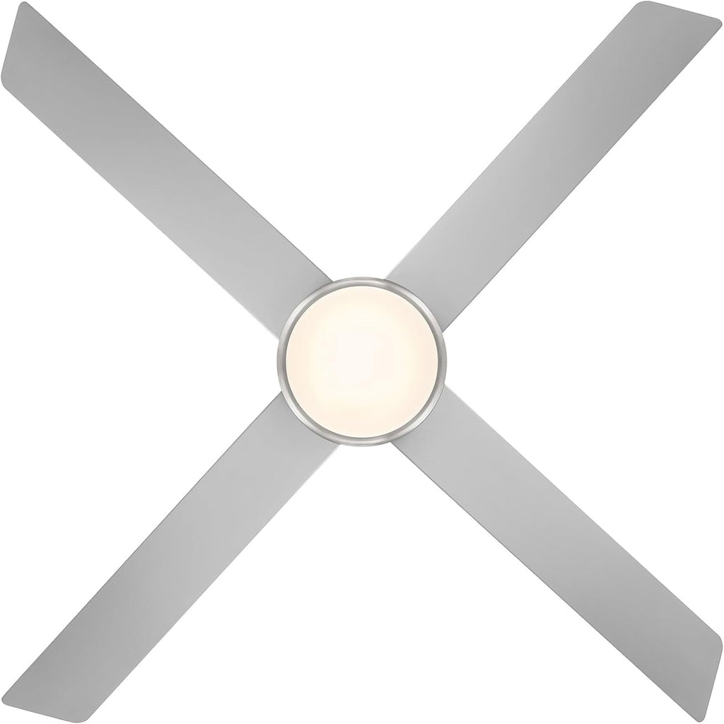 WAC Lighting Quade Indoor or Outdoor 4-Blade 52in Pull Chain Ceiling Fan in Brushed Nickel with Adjustable CCT 2700-3000-4000-5000K Dimmable LED Light Kit and Memory Function