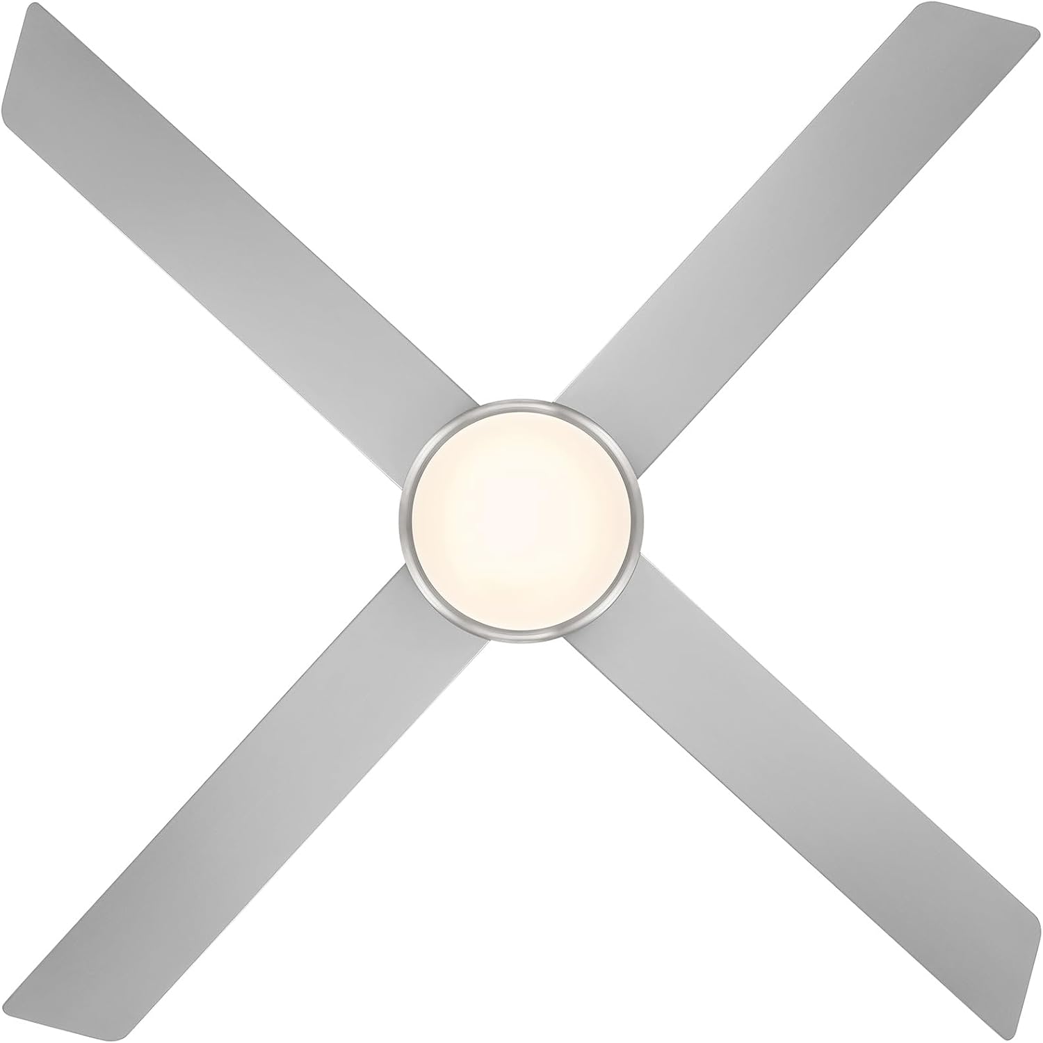 WAC Lighting Quade Indoor or Outdoor 4-Blade 52in Pull Chain Ceiling Fan in Brushed Nickel with Adjustable CCT 2700-3000-4000-5000K Dimmable LED Light Kit and Memory Function