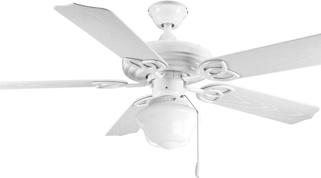 Progress Lighting P2502-30 52-Inch Patio Fan with 5 Blades and 3-Speed Reversible Motor White Fan with Abs White Blades for Outdoor Use, White