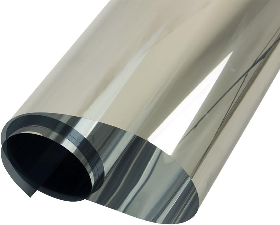 HOHOFILM 60' x 33ft Roll One Way Window Glass Film Reflective Silver Mirror Glass Tint Daytime Privacy Sun Blocking Anti UV Self-Adhesive