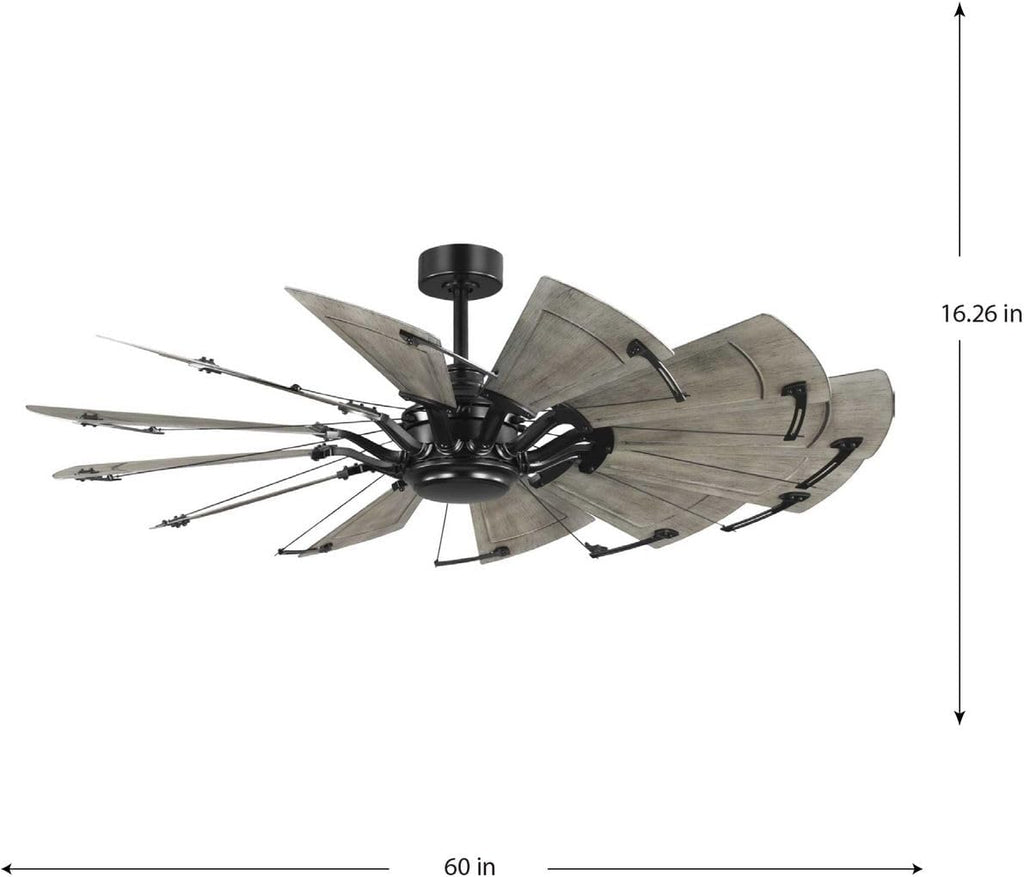 Progress Lighting P250098-31M Springer II - 12 Blade Ceiling Fan In Farmhouse Style-16.26 Inches Tall and 60 Inches Wide, Finish Color: Matte Black