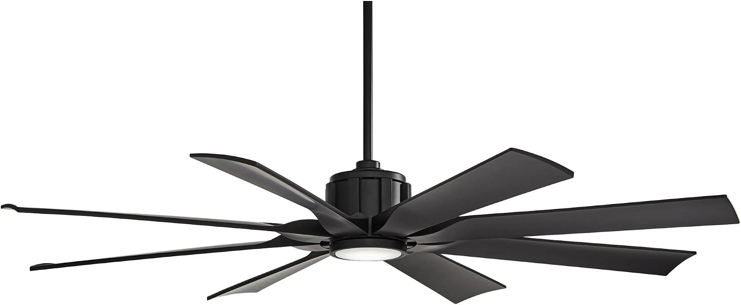 Possini Euro Design 60' Defender Modern Large Indoor Outdoor Ceiling Fan with LED Light Remote Control Matte Black Damp Rated for Patio Exterior House Home Porch Gazebo Garage Barn
