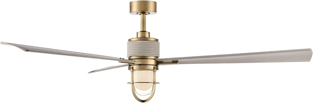 MINKA-AIRE F768L-LBR/WCD Nauticus 65' 3-Blade LED Smart Indoor/Outdoor Ceiling Fan in Legacy Brass and Warm Coastal Driftwood Finish Blades with Clear Glass