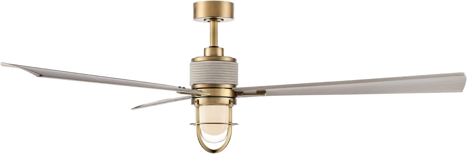 MINKA-AIRE F768L-LBR/WCD Nauticus 65' 3-Blade LED Smart Indoor/Outdoor Ceiling Fan in Legacy Brass and Warm Coastal Driftwood Finish Blades with Clear Glass