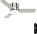 Hunter 44 inch Indoor Ceiling Fan with Light and Remote Control - For Bedroom or Living Room, Low Profile Flush Mount, Modern Ceiling Fan with LED Light, Quiet, 3 Blades- Minimus 59454, Brushed Nickel