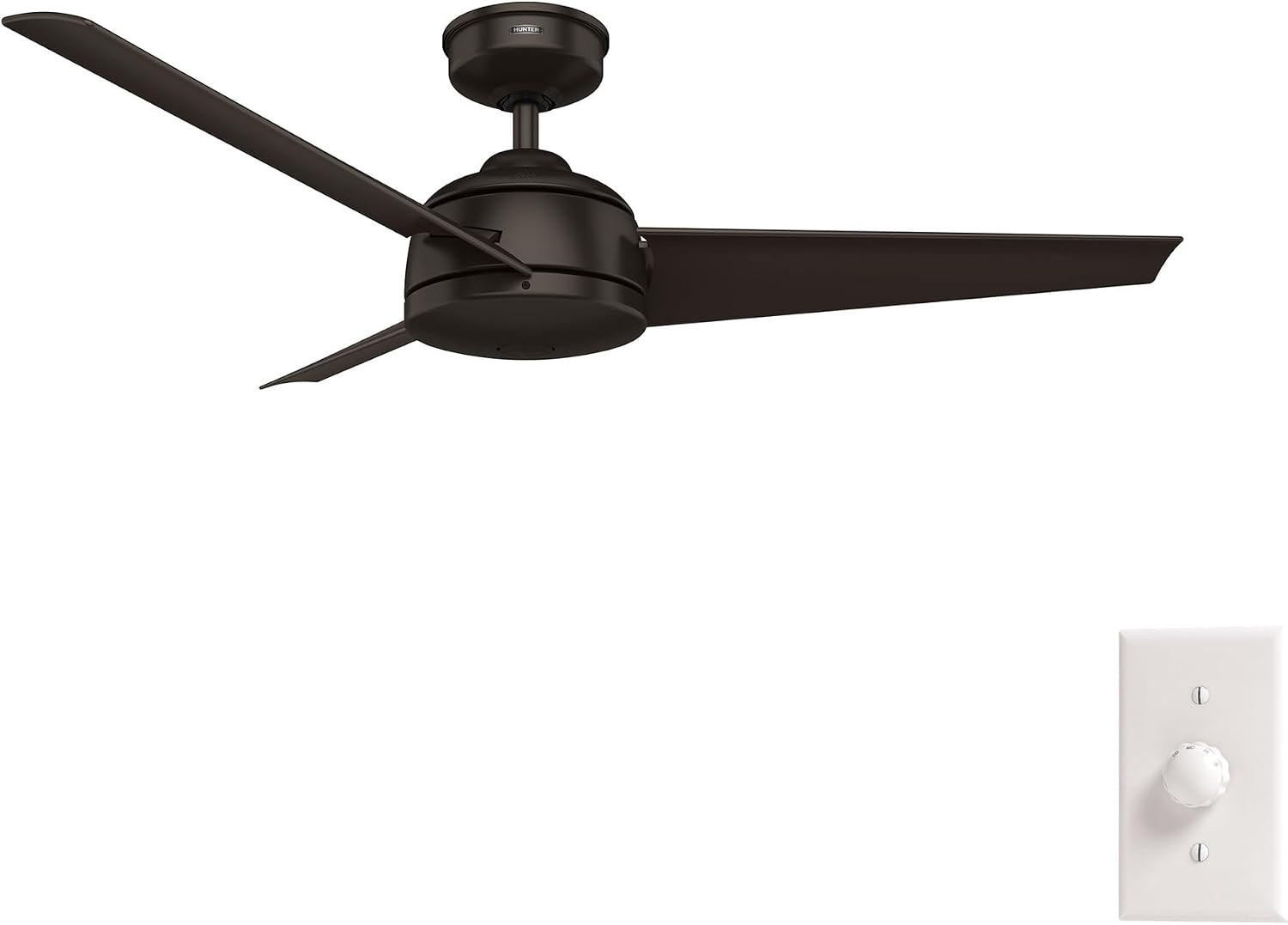 Hunter 52 inch Outdoor or Indoor Ceiling Fan No Light - Ceiling Fan without Light, For Patio, Porch, Garage, or Living Room, Standard Mount, 3 Blades, Wall Control - Trimaran 51481, Premier Bronze