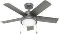Hunter Fan 44 inch Matte Silver Indoor/Outdoor Ceiling Fan with Lights and Pull Chains for Living Room, Bedroom, Farmhouse, Porch, Kitchen (Renewed)