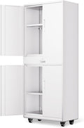 DNA Motoring Metal Storage Cabinet, 73'' Rolling Garage Cabinet with 1 Drawer and Adjustable Shelves, Lockable Cabinet Heavy Duty Utility Cabinet for Garage,Office,Home,Gym, White, TOOLS-00630-WH-WH