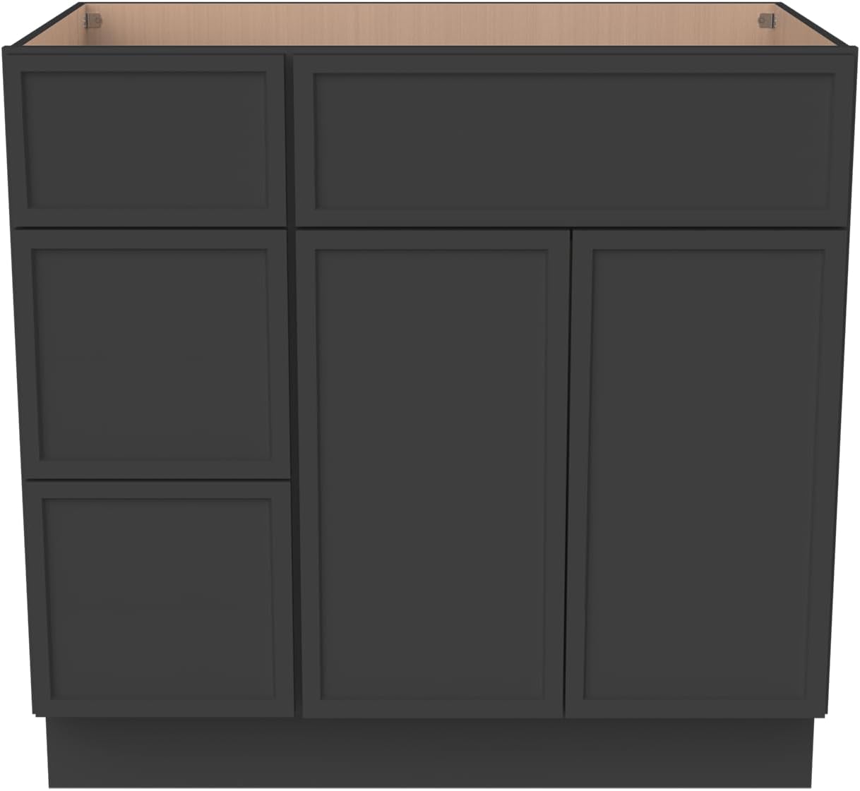 Solid Wood RTA Bathroom Vanity Sink Base Cabinet Sink Storage Cabinet with 2 Doors and 3 Left Drawers, Freestanding Bathroom Cabinet（Charcoal Black, 42'W × 21'D × 34-1/2'H