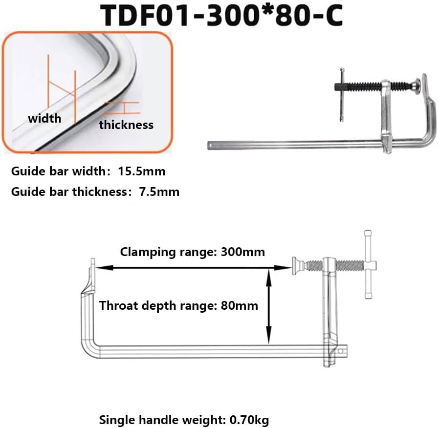Steel Bar Clamp Clip 12-Inch WoodWork Bar Clamp Adjustable Rotating Pad Sturdy Durable for Welding Woodworking Metal Working, ASDEHH231