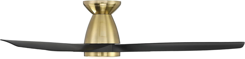 Skylark Smart Indoor and Outdoor 3-Blade Flush Mount Ceiling Fan 54in Satin Brass Black Adjustable CCT 2700K-3000K-4000K-5000K LED Light Kit and Remote Control works with Alexa and iOS or Android App