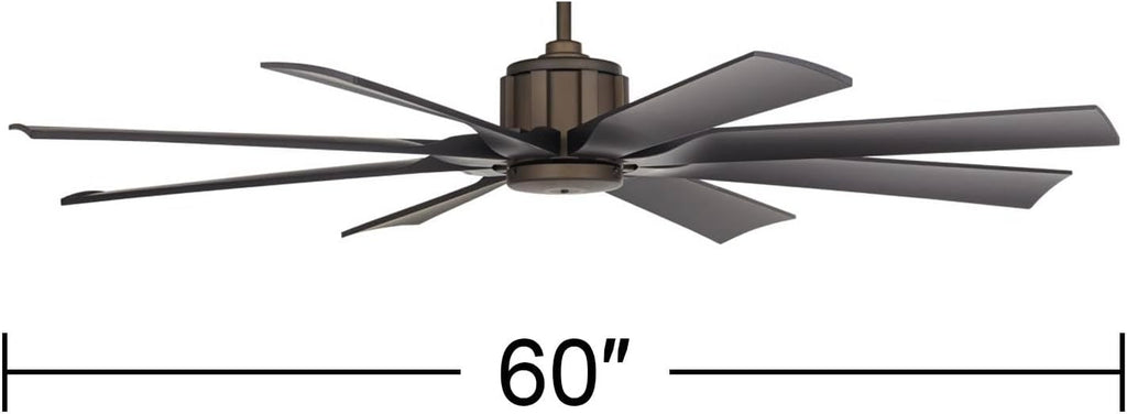 Possini Euro Design 60' Defender Modern Industrial Indoor Outdoor Ceiling Fan with Remote Control Oil Rubbed Bronze Hand-Painted Damp Rated for Patio Exterior House Porch Gazebo Garage Barn Roof